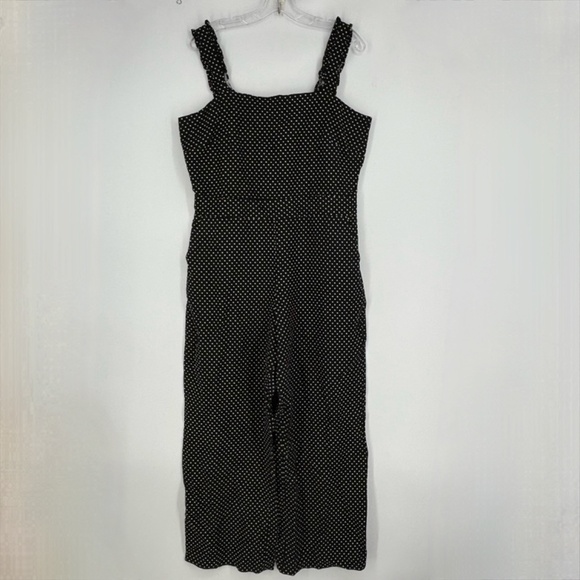 Loft Womens Size 10 Sleeveless Jumpsuit Black White Polka Dot Wide Leg Cropped - Picture 3 of 16